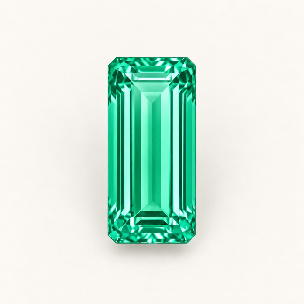 Green lab-grown sapphire, baguette cut