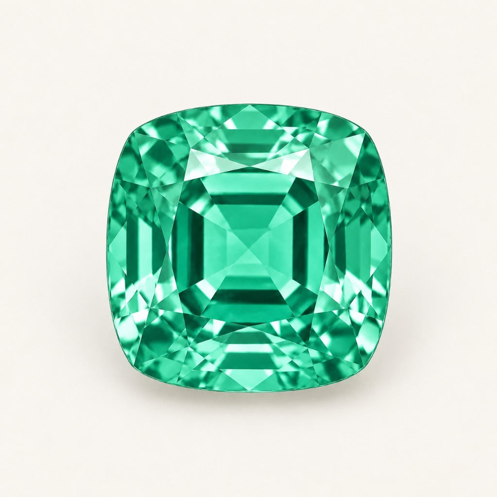 Green lab-grown sapphire, cushion cut