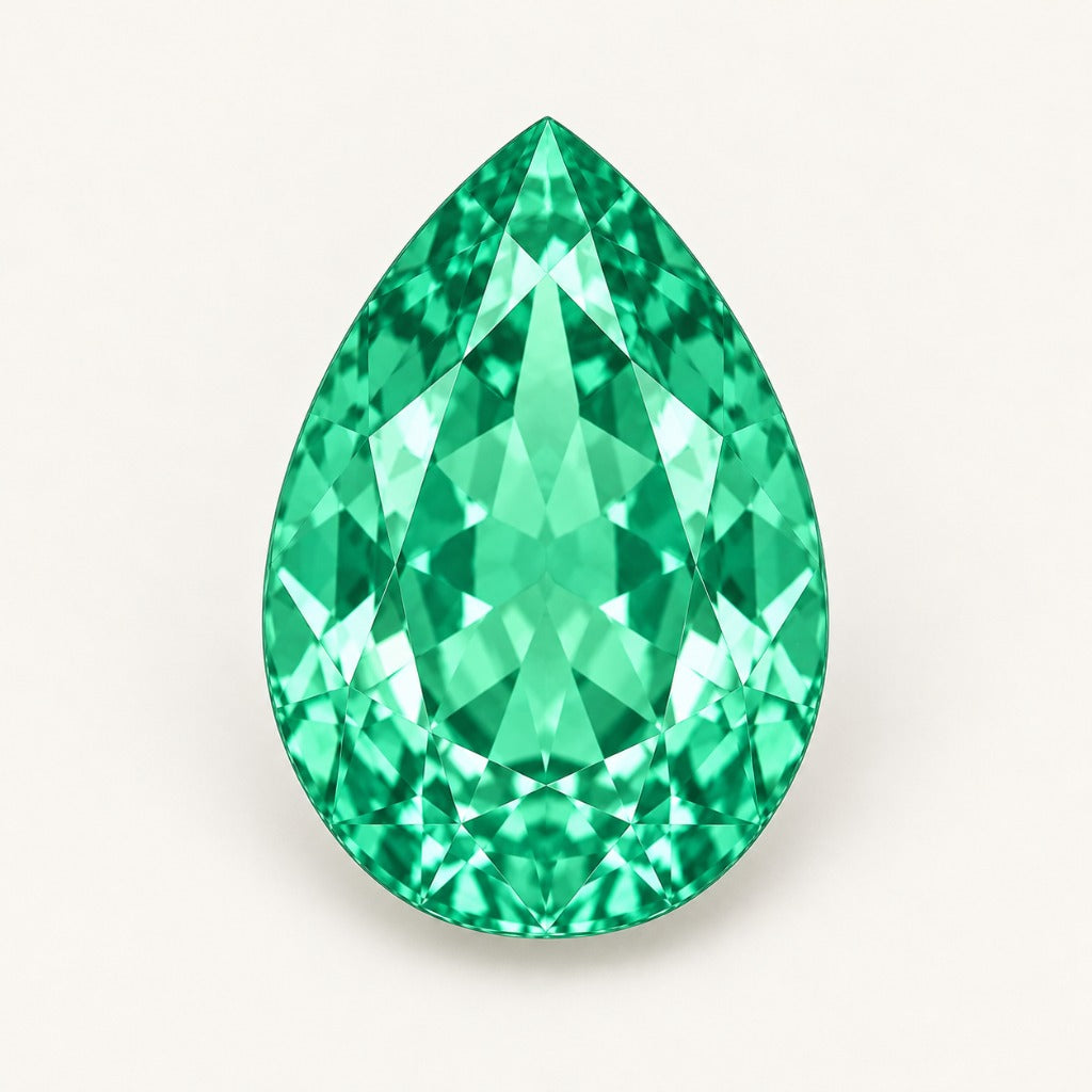 Green lab-grown sapphire, pear cut
