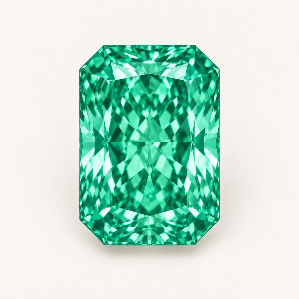 Green lab-grown sapphire, radiant cut