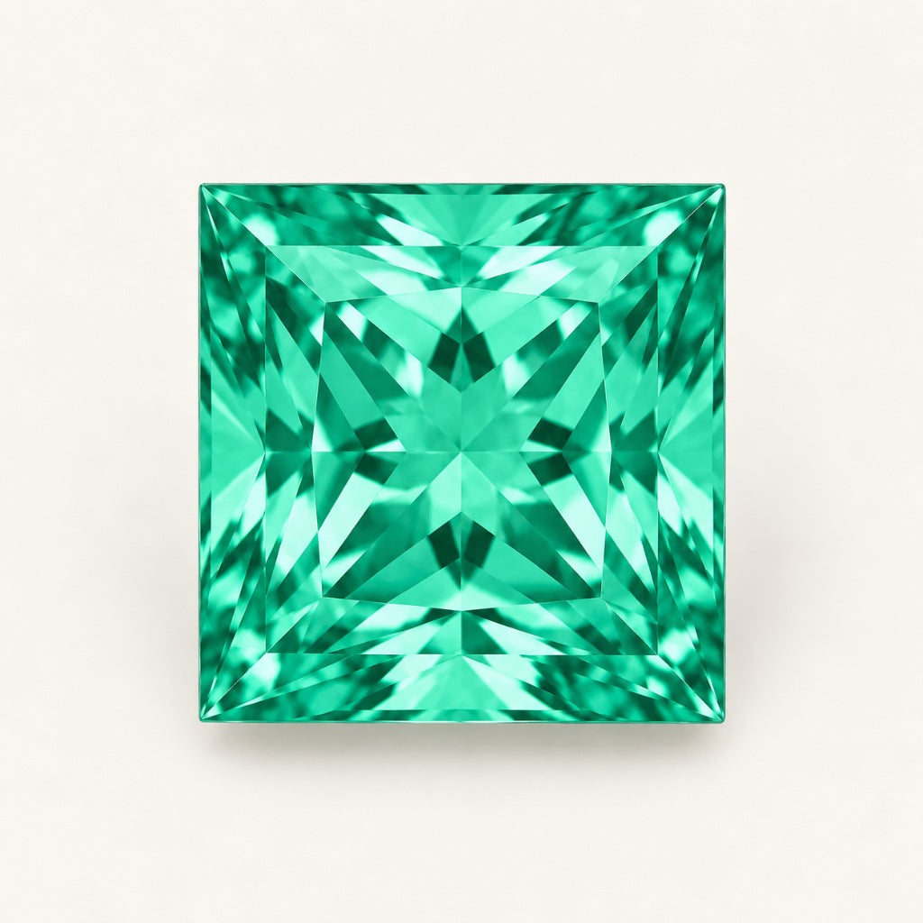 Green lab-grown sapphire, princess cut