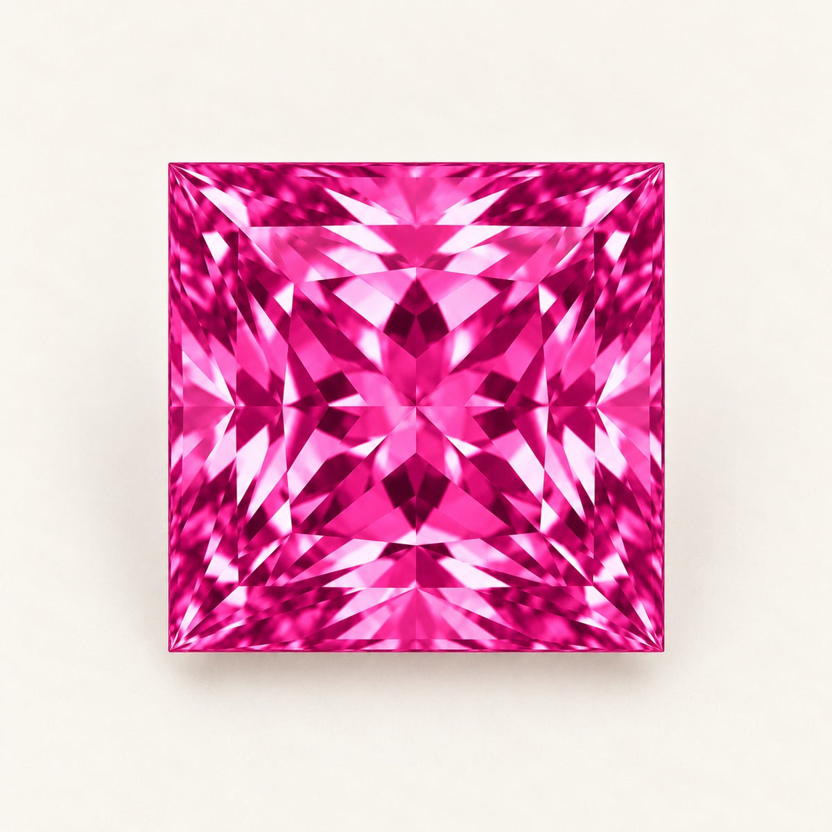 Hot pink lab-grown spinel, princess cut