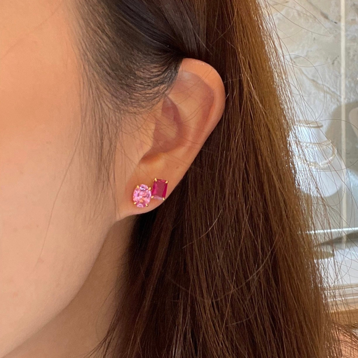 Buchon Pink Sapphire Two-Stone Earrings in White Gold