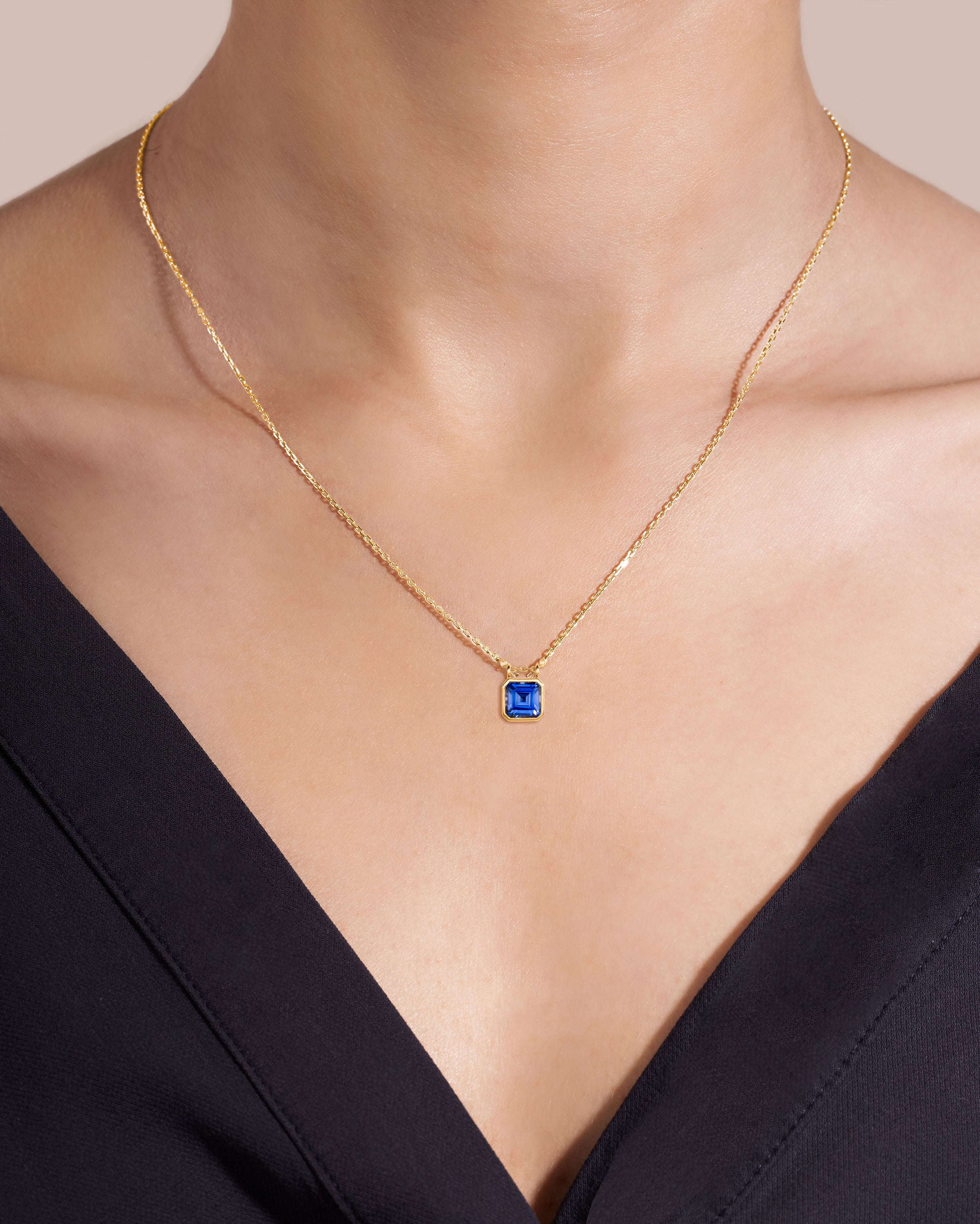 Calin Blue Sapphire Asscher-Cut Pendant Necklace in Gold
