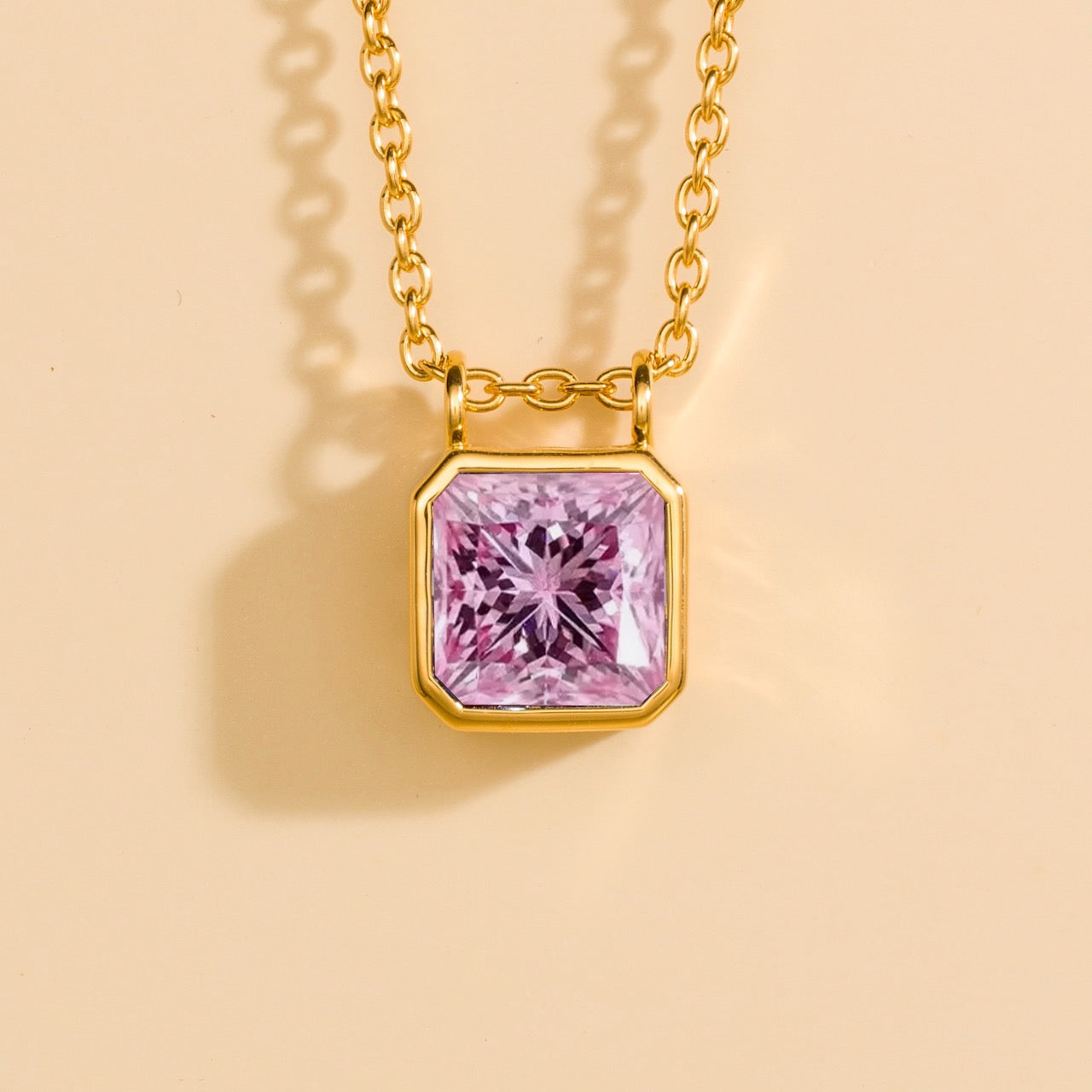 Calin Pink Sapphire Asscher-Cut Pendant Necklace in Gold