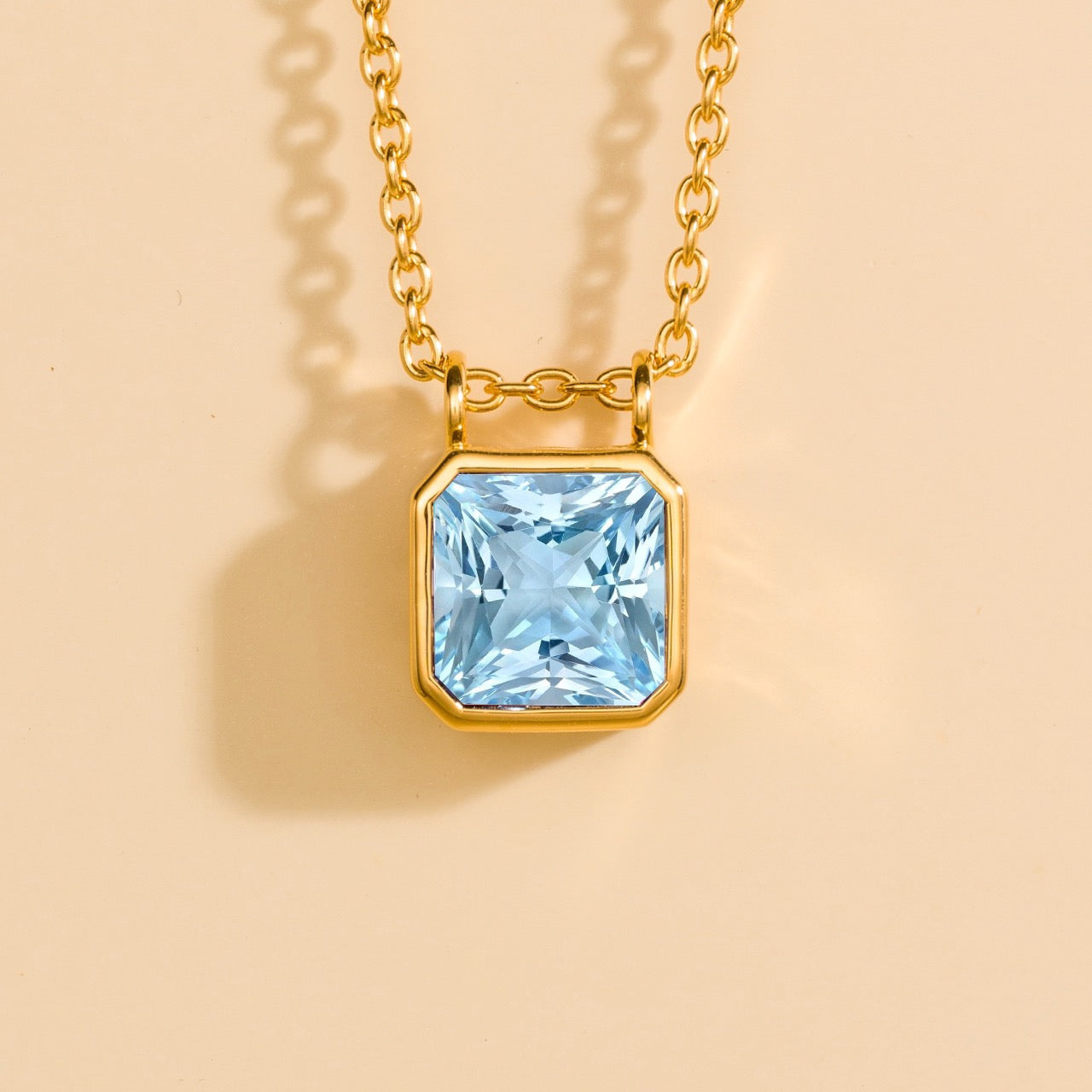 Calin Aquamarine Asscher-Cut Pendant Necklace in Gold