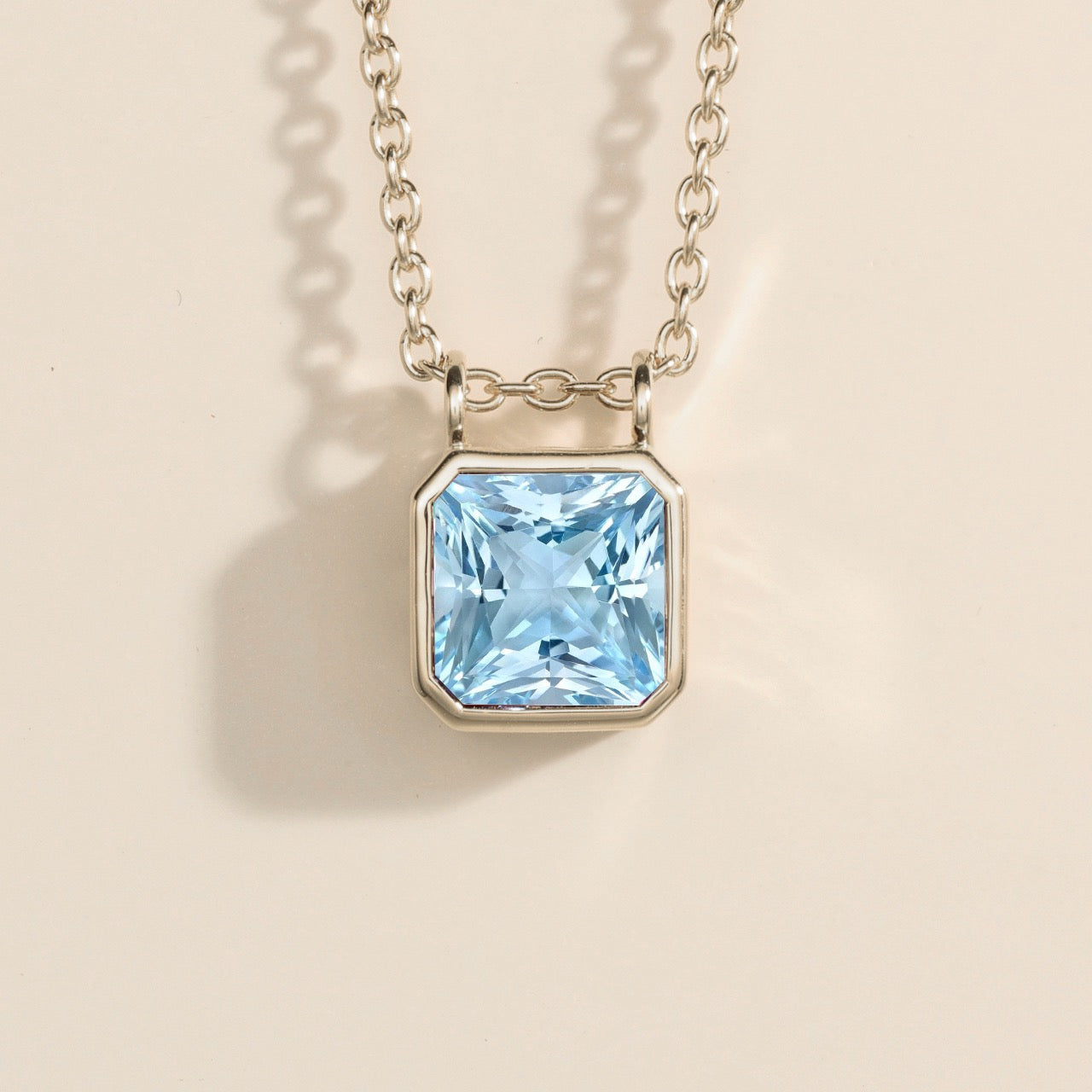 Calin Aquamarine Asscher-Cut Pendant Necklace in White Gold
