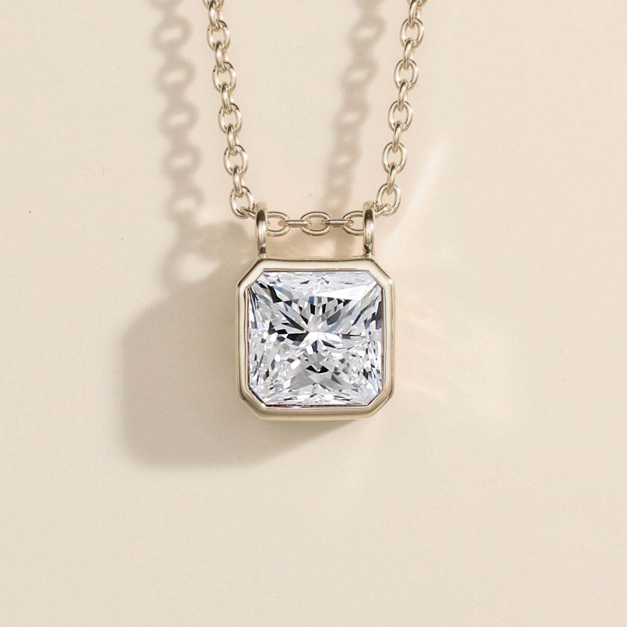 Calin Diamond Asscher-Cut Pendant Necklace in White Gold