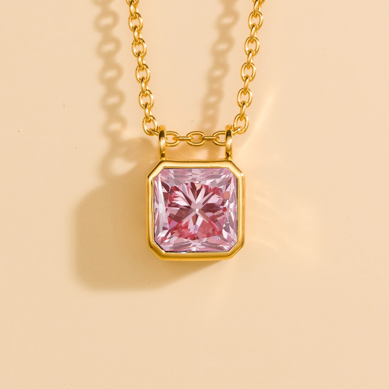 Calin Morganite Asscher-Cut Pendant Necklace in Gold
