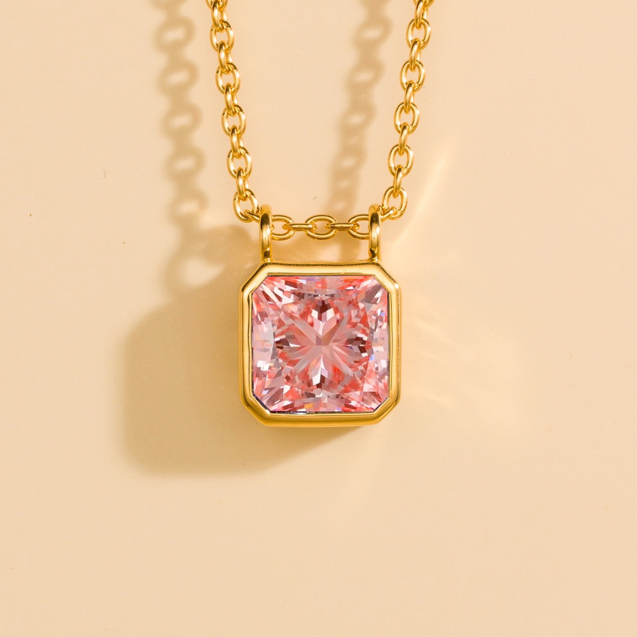 Calin Padparadscha Sapphire Asscher-Cut Pendant Necklace in Gold
