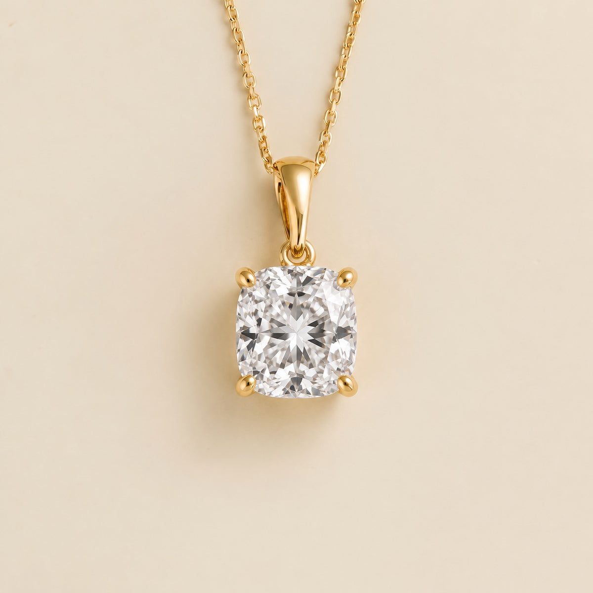 Iris cushion lab-grown diamond solitaire pendant necklace in gold – front view | Juvetti