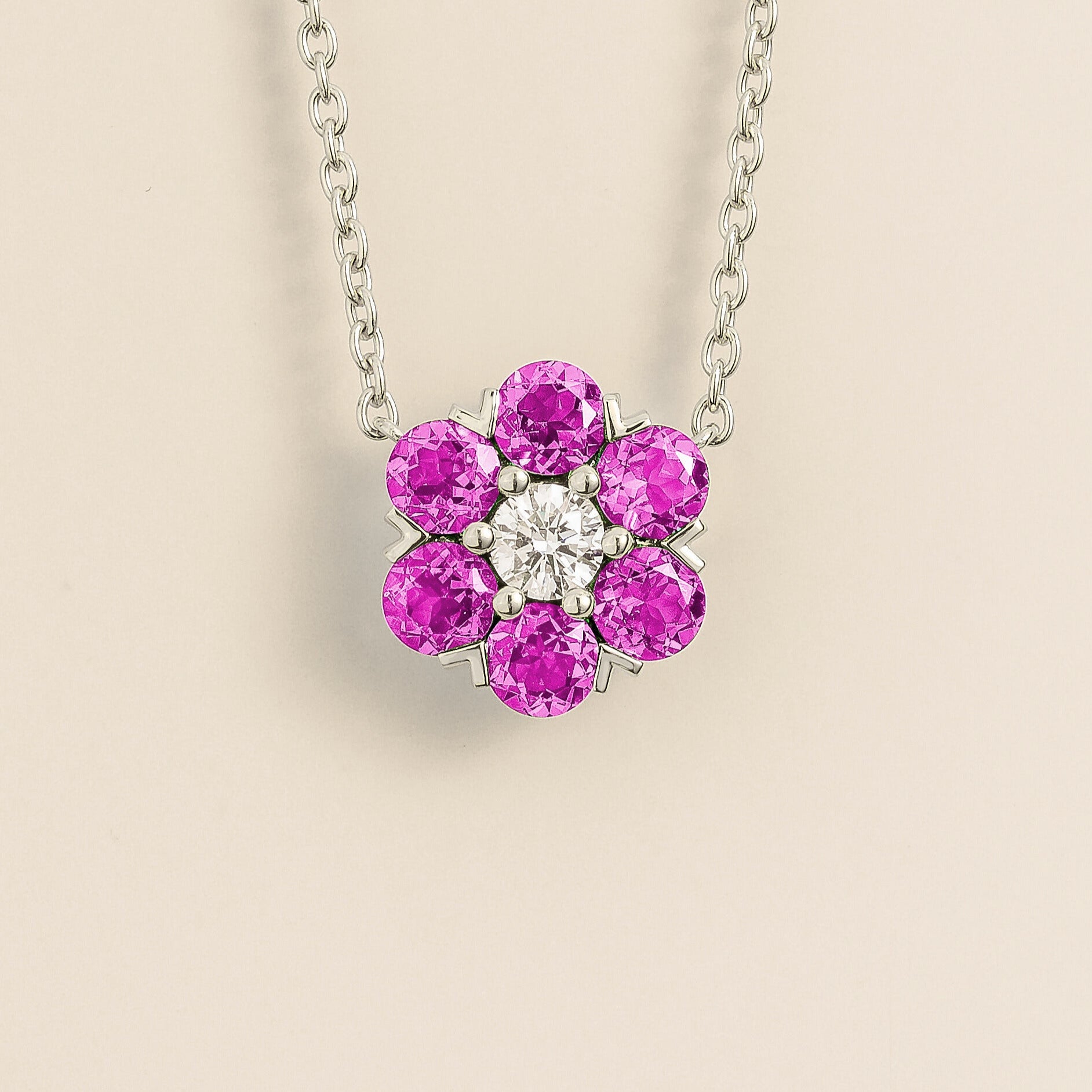 Juvetti wite gold necklace pink sapphire and diamond