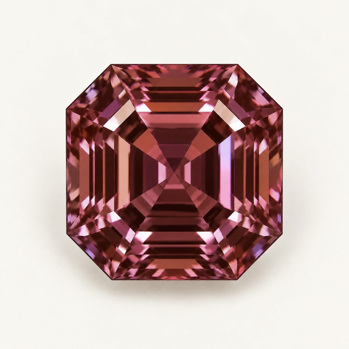 Lab-grown alexandrite, Asscher cut, under warm indoor light