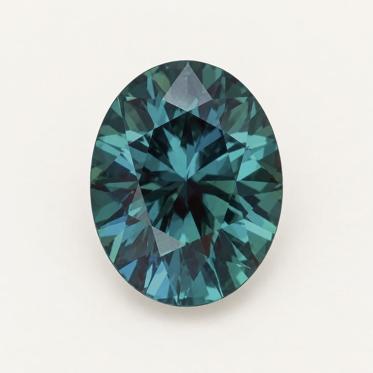 Lab-grown alexandrite, oval cut, in daylight