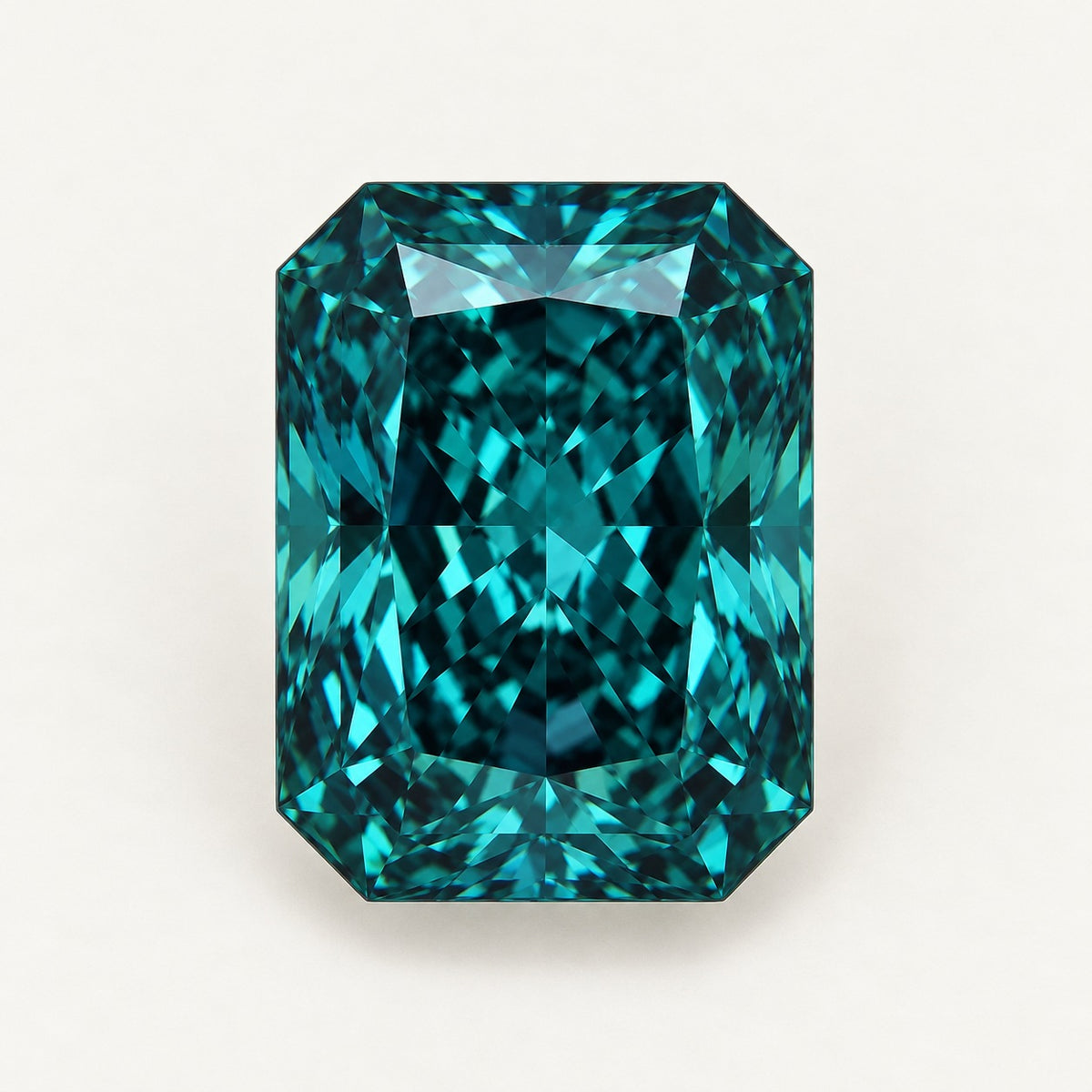 Lab-grown alexandrite, radiant cut, in daylight