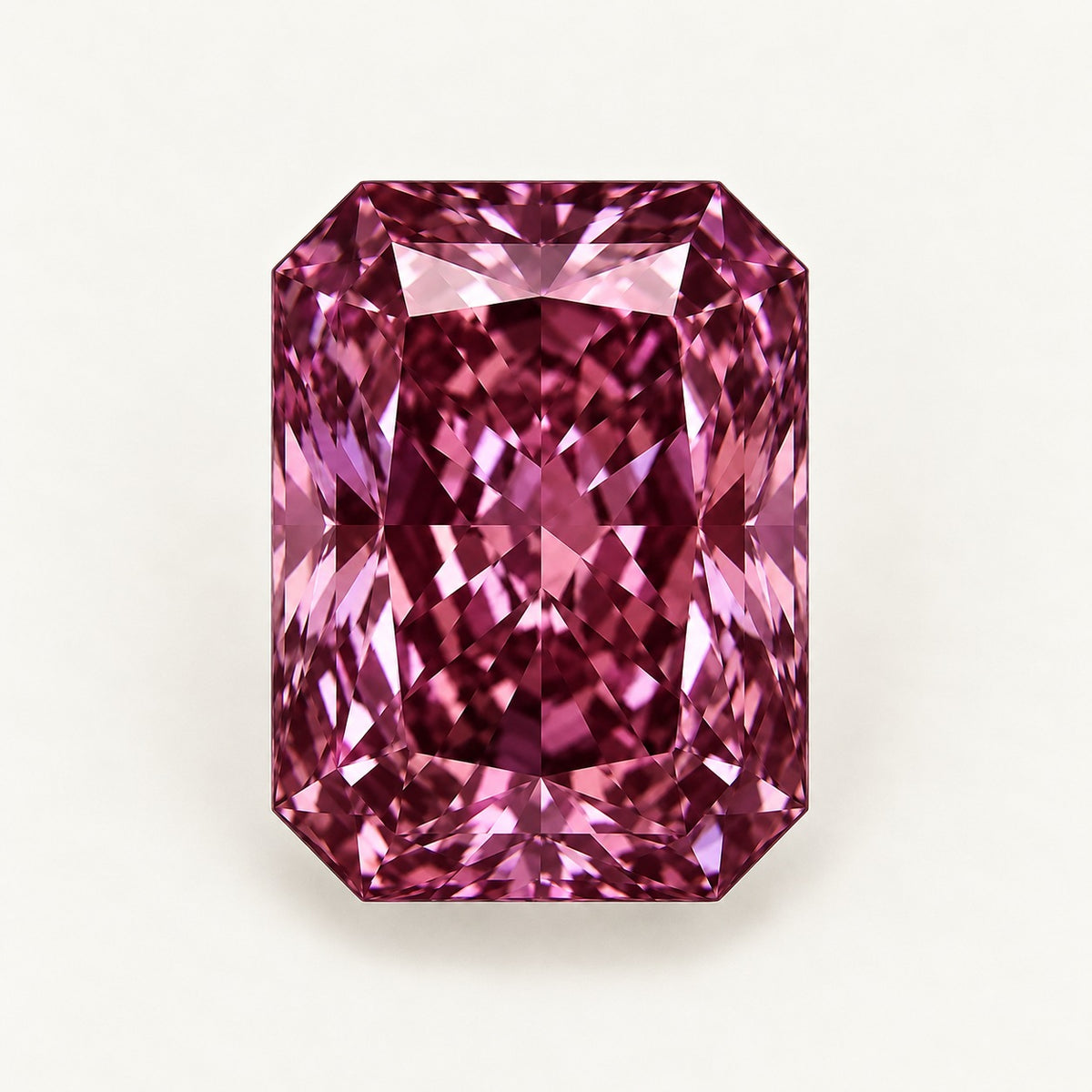 Lab-grown alexandrite, radiant cut, under warm indoor light