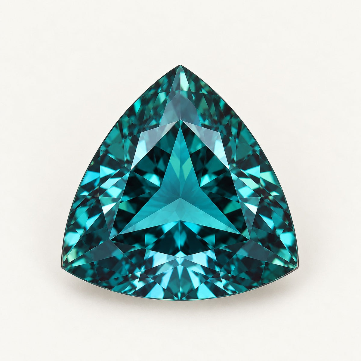 Lab-grown alexandrite, trillion cut, in daylight