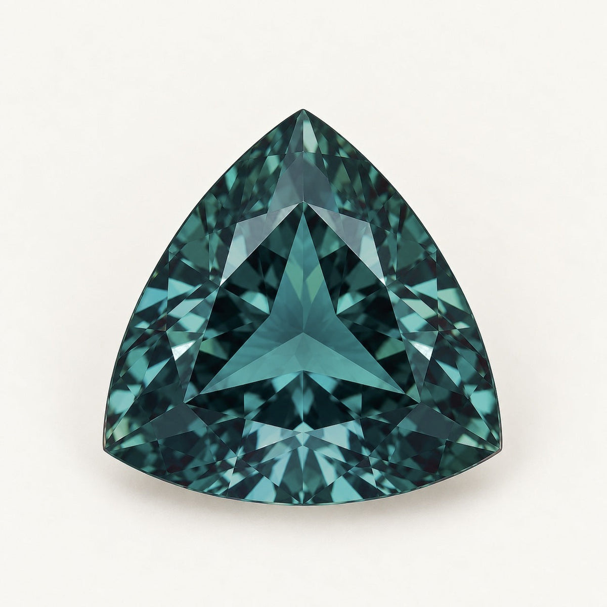Lab-grown alexandrite, trillion cut, in daylight