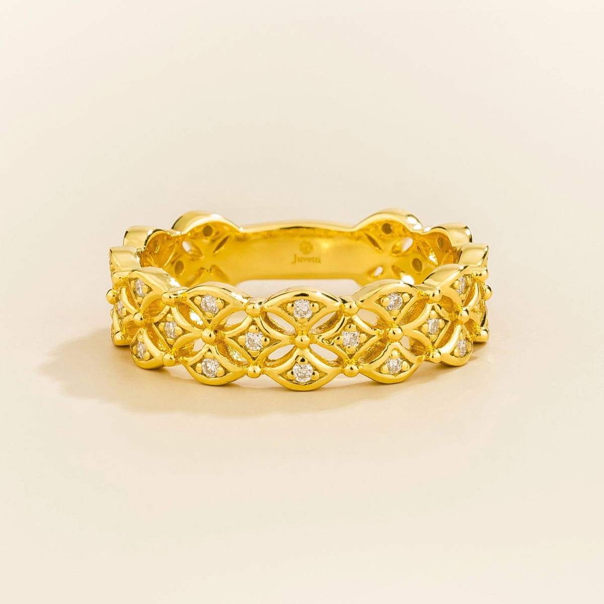 Padre openwork floral diamond eternity ring in gold, lab-grown diamonds in each flower