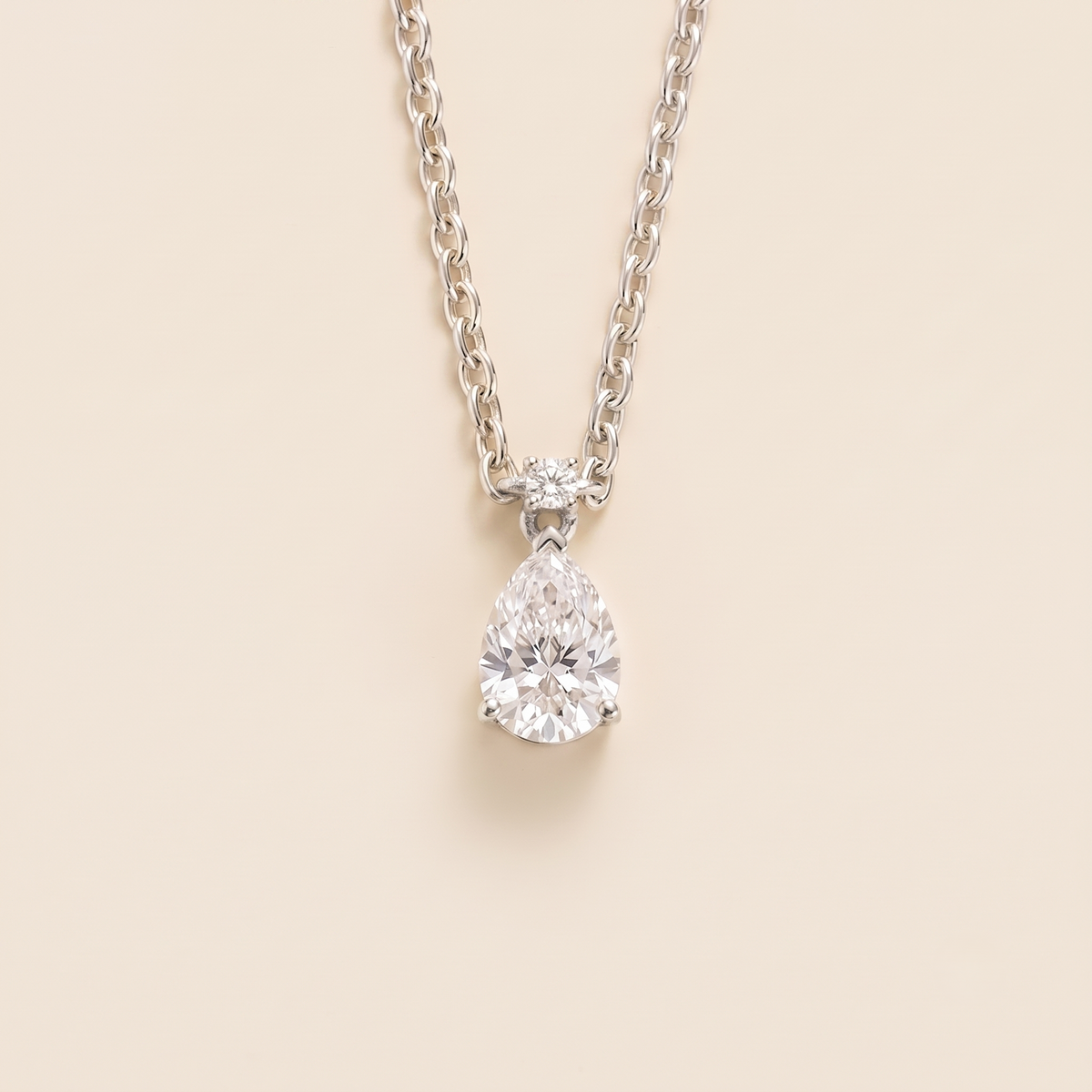 Pisa diamond pear drop pendant necklace in white gold, small