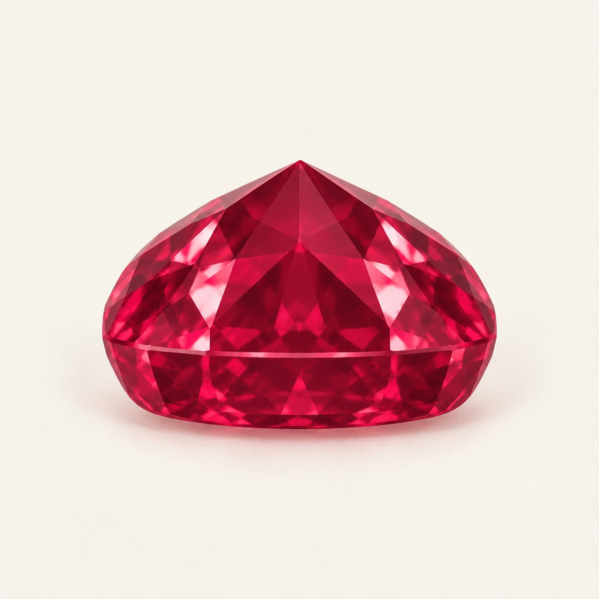 Lab-grown ruby, cushion cut, side view