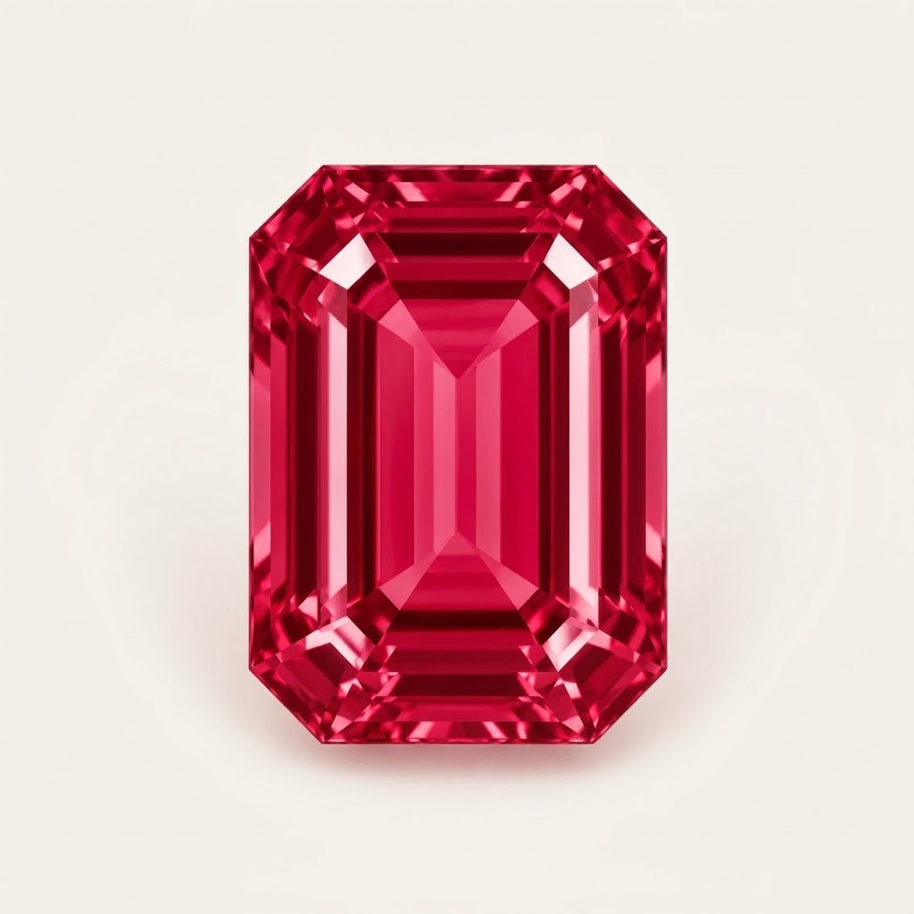 Lab-grown ruby, emerald cut