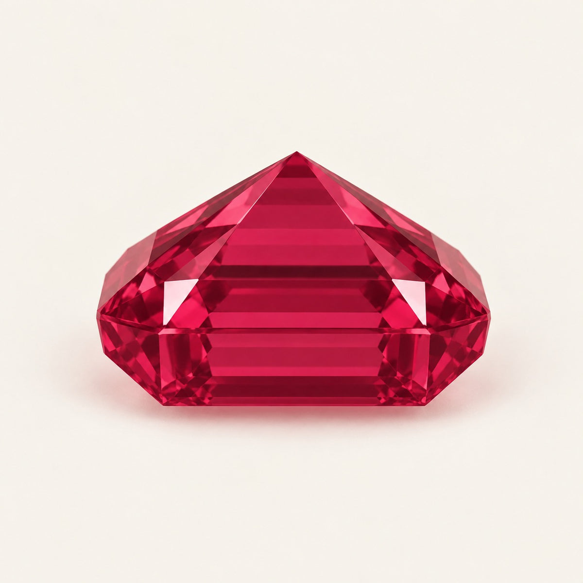Lab-grown ruby, emerald cut, side view