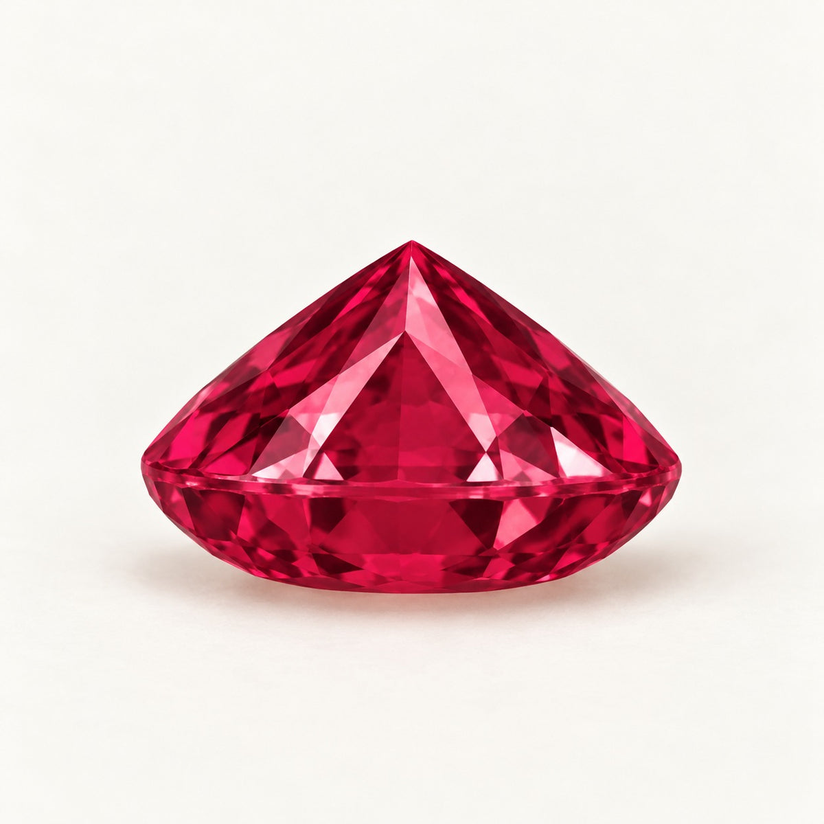 Lab-grown ruby, pear cut, side view