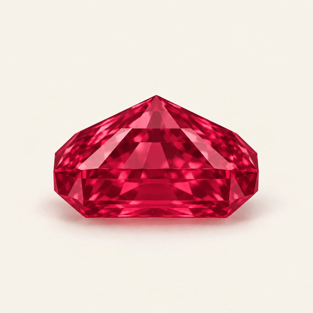 Lab-grown ruby, radiant cut, side view