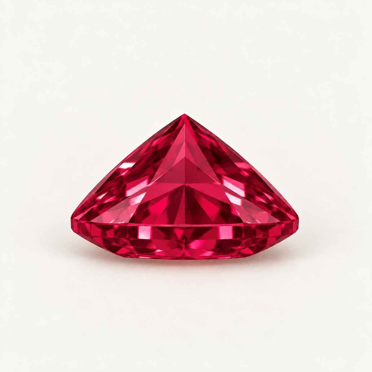 Lab-grown ruby, trillion cut, side view