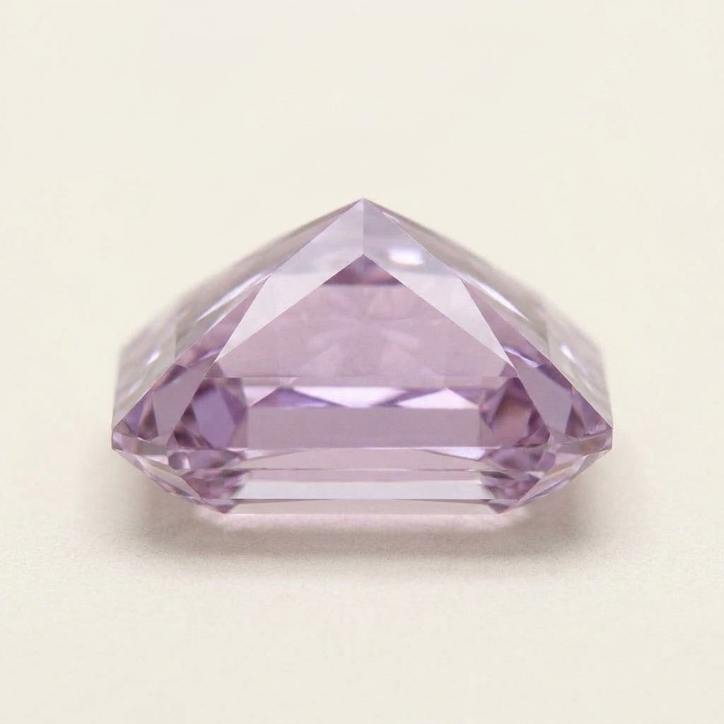 Lavender lab-grown sapphire, radiant cut, side view