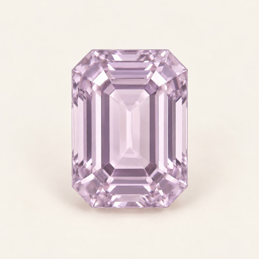 Lavender lab-grown sapphire, emerald cut