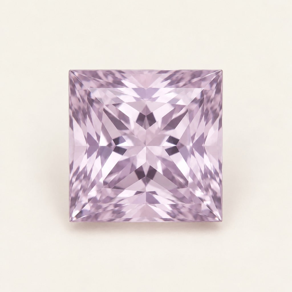 Lavender lab-grown sapphire, princess cut