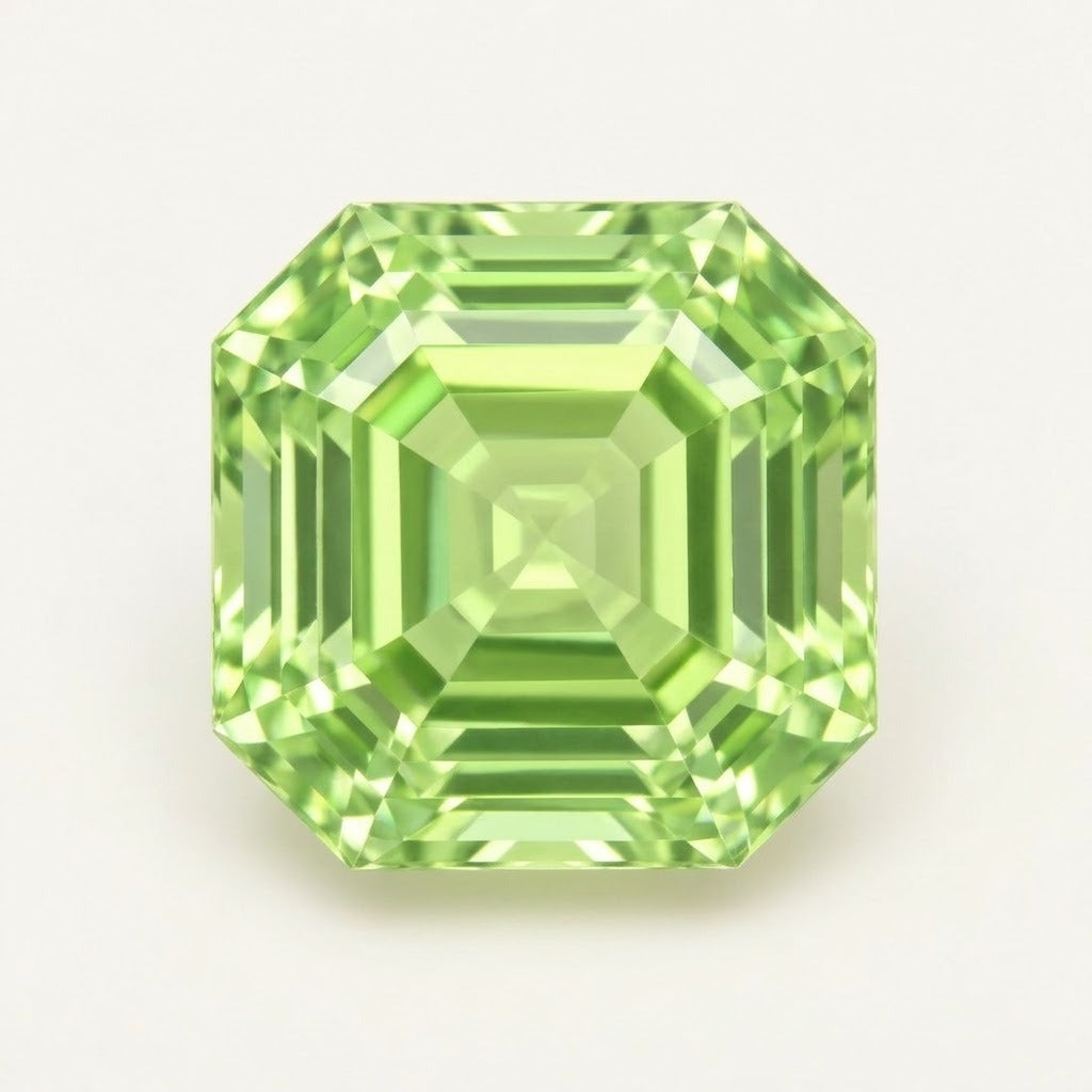 Lime green lab-grown sapphire, Asscher cut