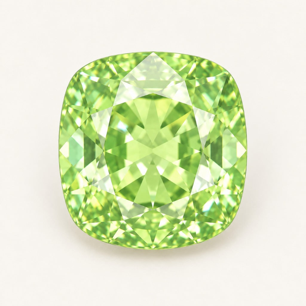 Lime green lab-grown sapphire, cushion cut
