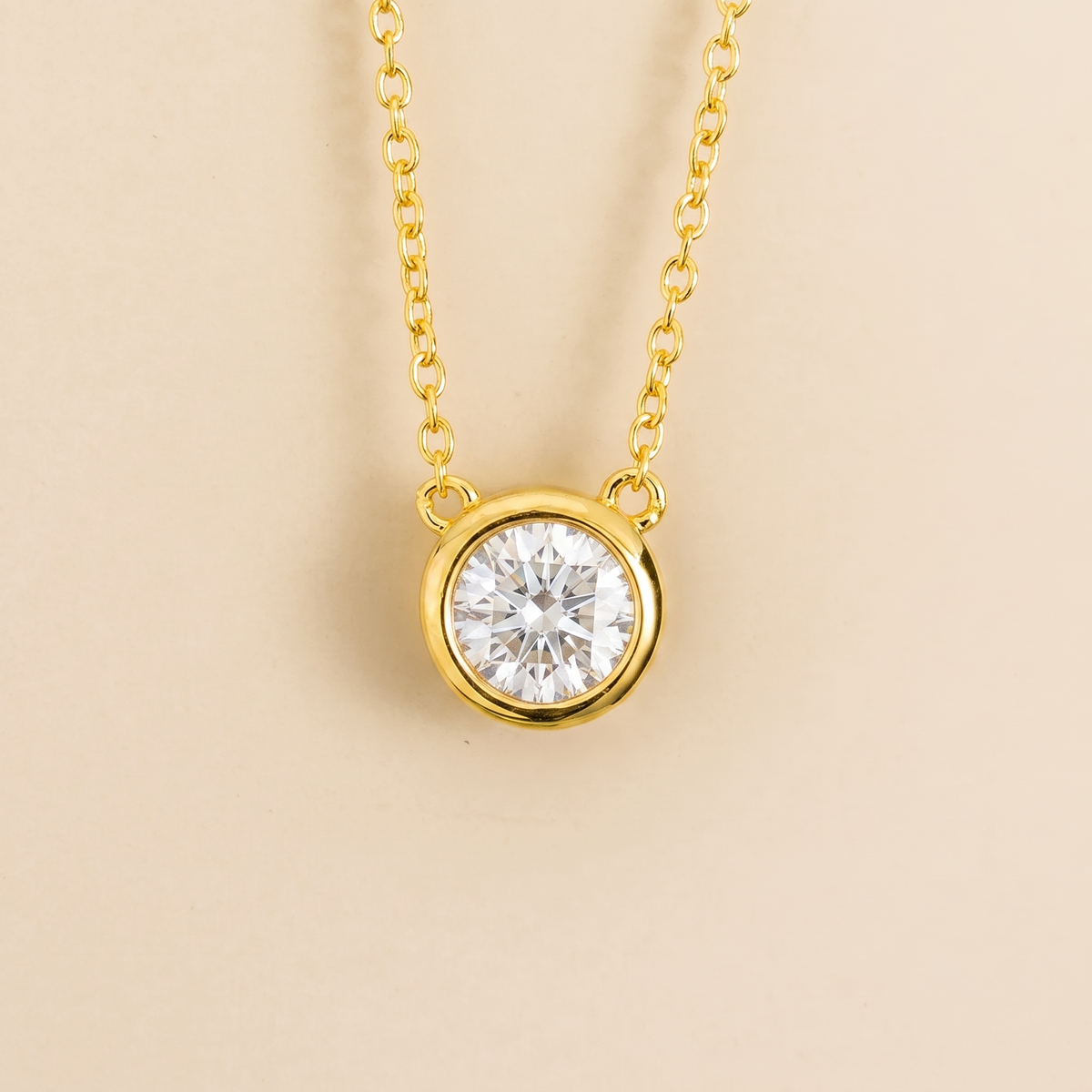 Margo Diamond Round Bezel Set Solitaire Gold Necklace by Juvetti, bespoke jewellery London