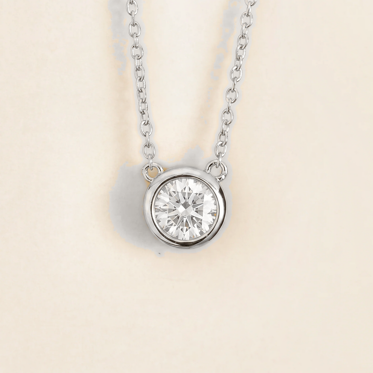 Margo Diamond Round Bezel Set Solitaire White Gold Necklace by Juvetti, bespoke jewellery London