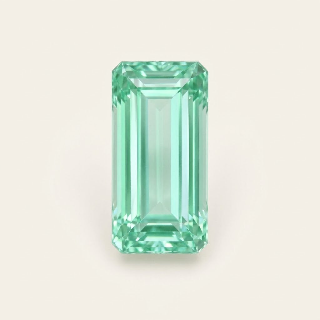 Mint green lab-grown sapphire, baguette cut