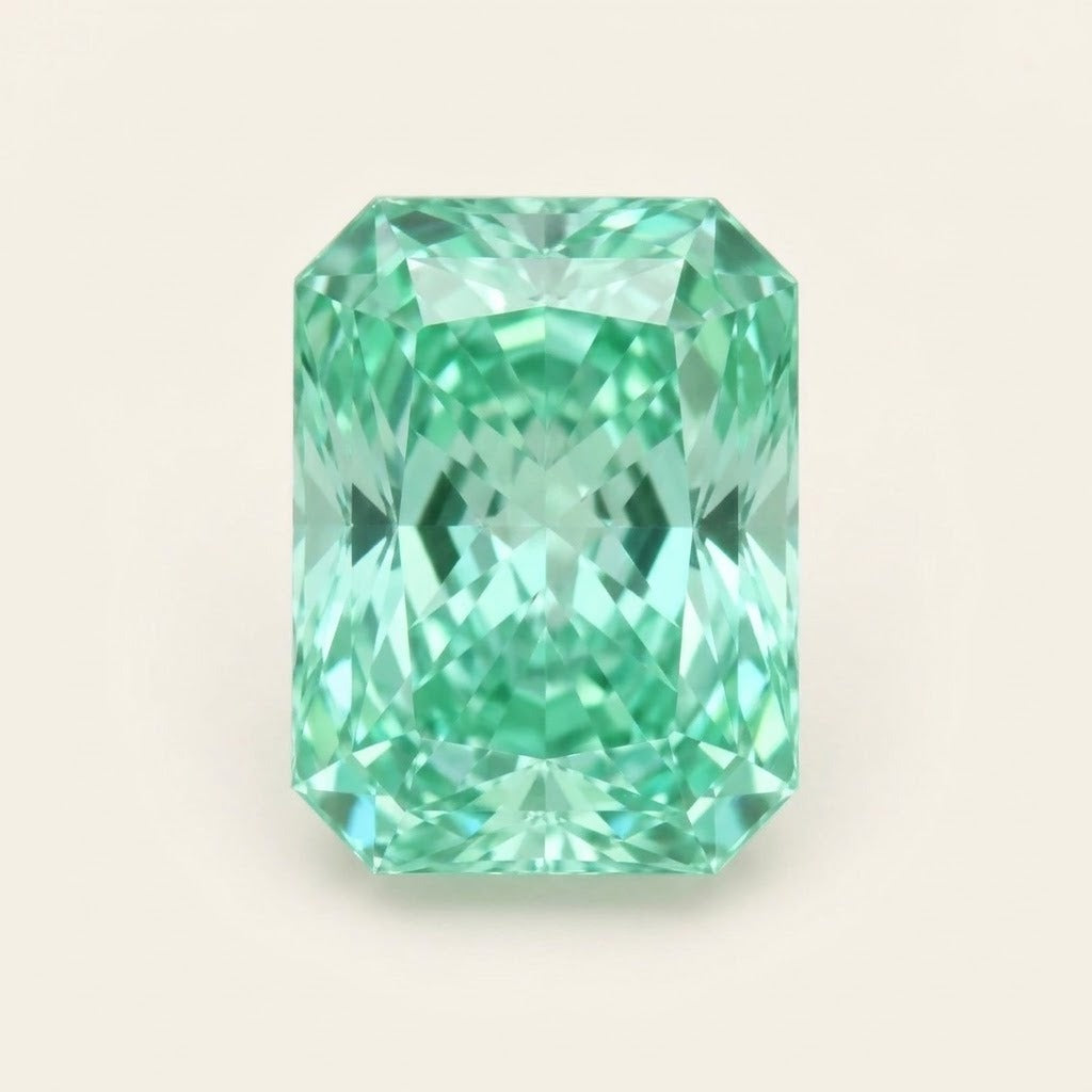 Mint green lab-grown sapphire, radiant cut