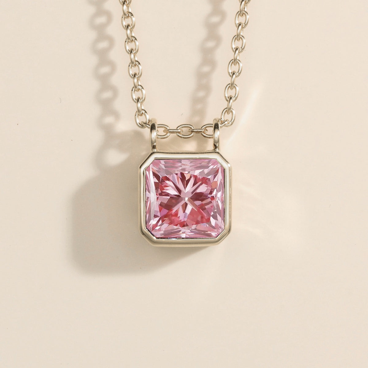 Calin morganite asscher-cut solitaire pendant necklace in white gold