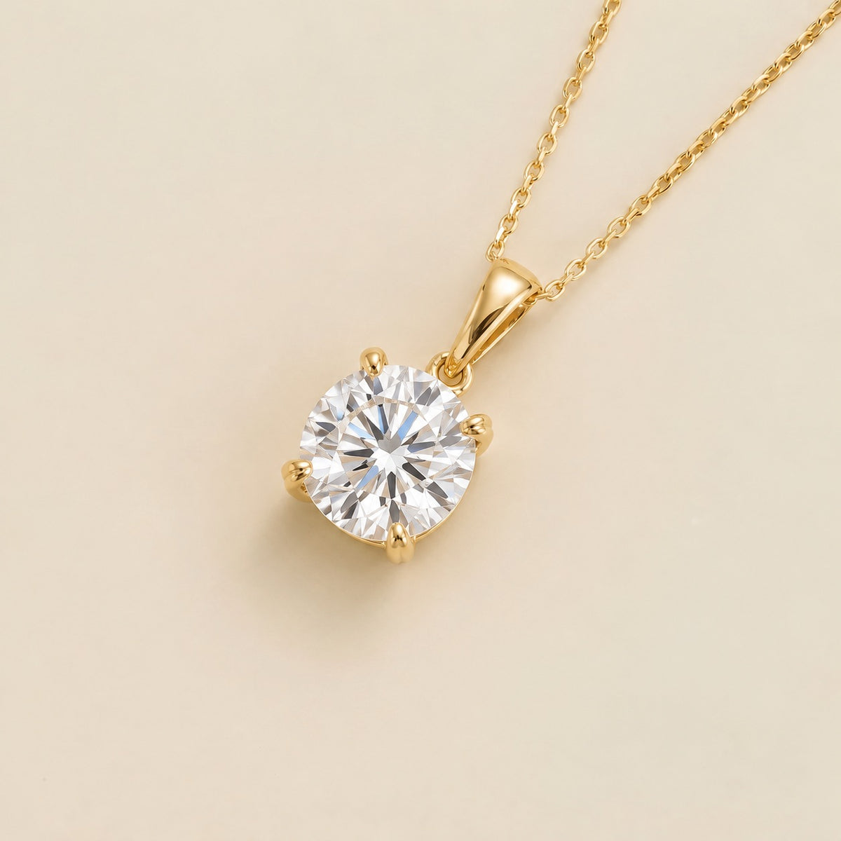 Nina round lab-grown diamond solitaire pendant necklace in gold – angled view | Juvetti