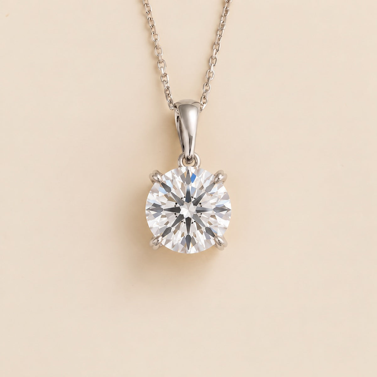 Nina round lab-grown diamond solitaire pendant necklace in white gold – front view | Juvetti