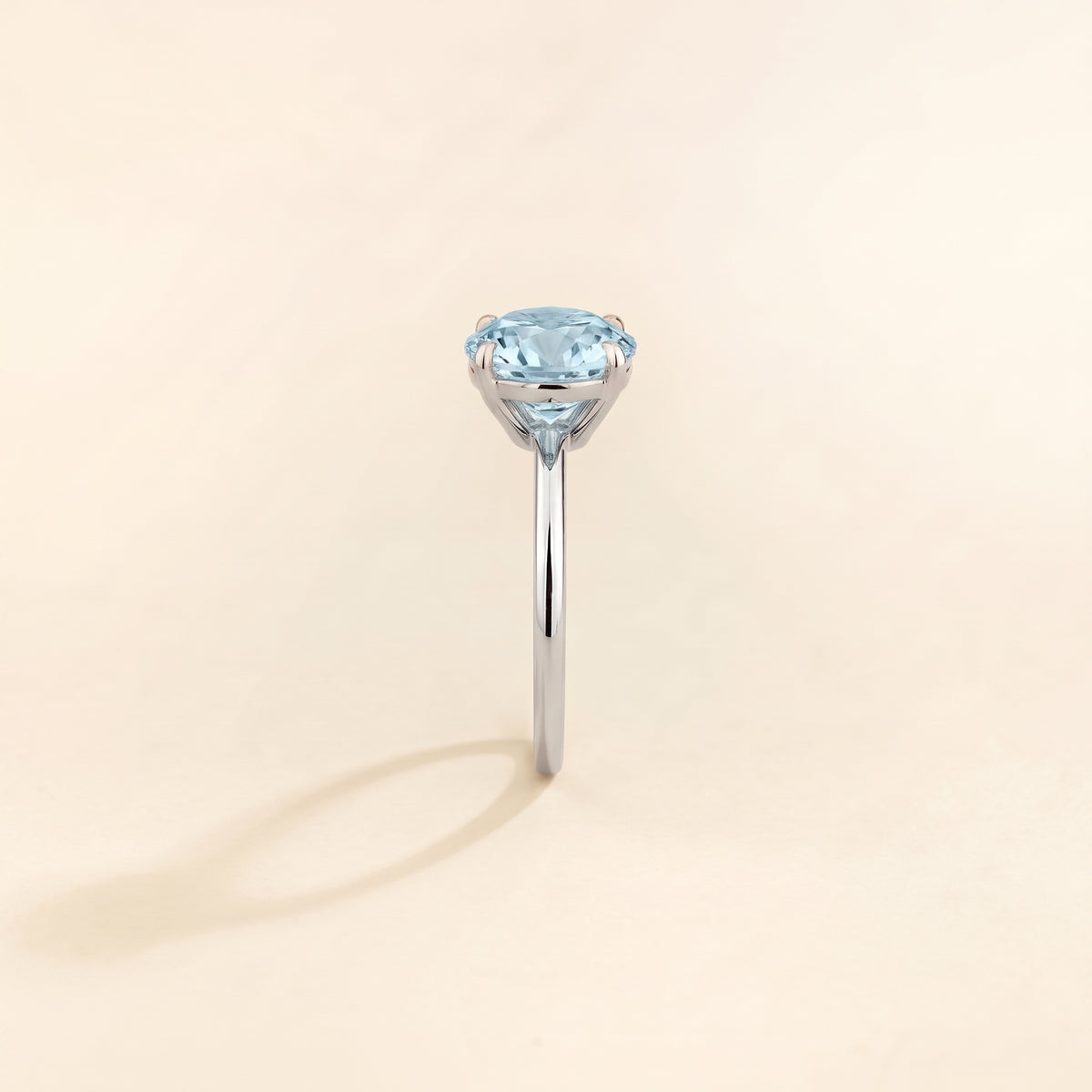 Nina Round Shape Aquamarine Cathedral Solitaire Ring in White Gold, side edge view