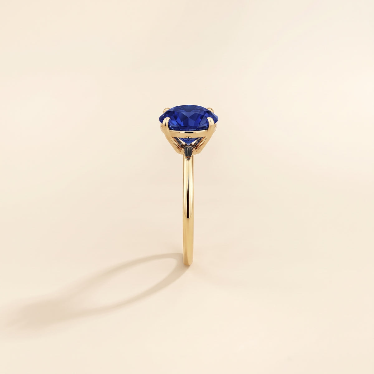 Nina Round Shape Blue Sapphire Cathedral Solitaire Ring in Gold, side edge view