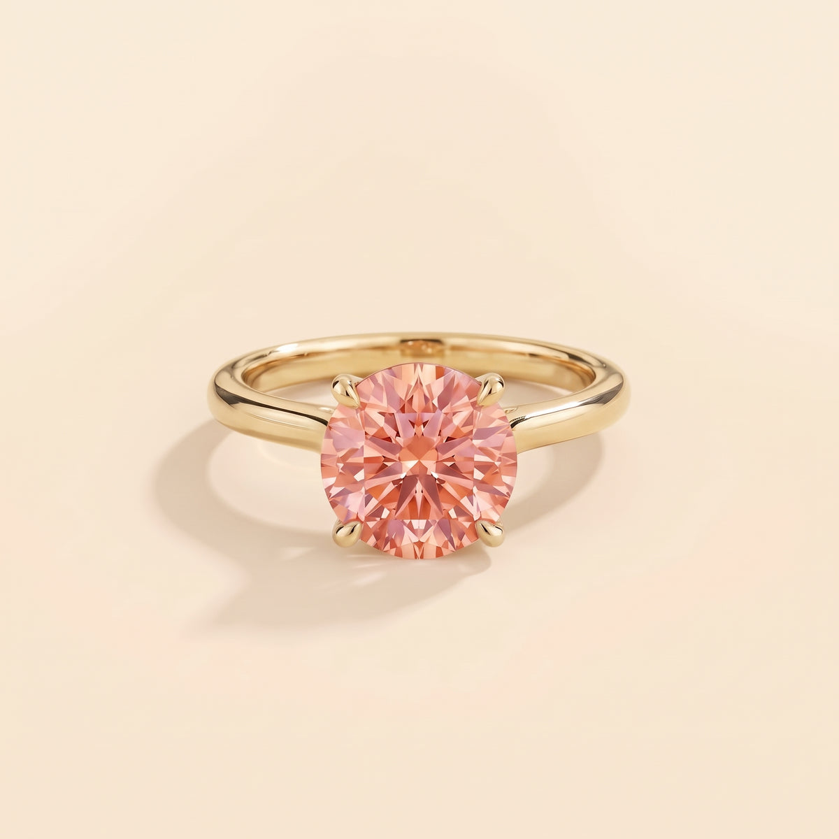 Nina Round Shape Padparadscha Sapphire Cathedral Solitaire Ring in Gold, front view
