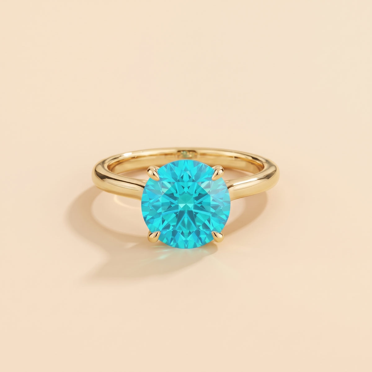 Nina Round Shape Paraiba Sapphire Cathedral Solitaire Ring in Gold, front view
