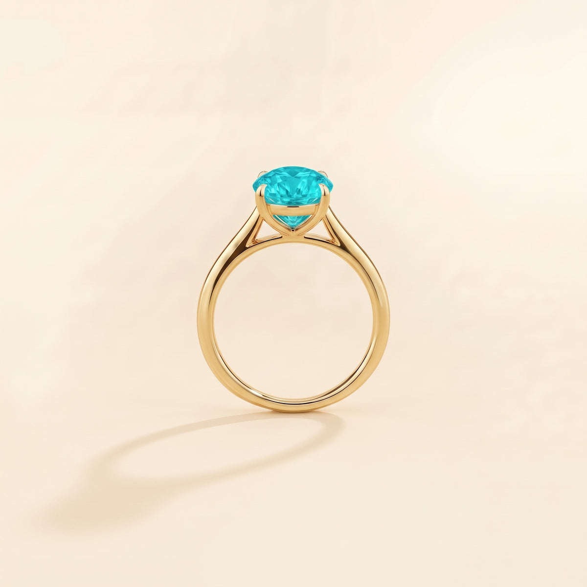 Nina Round Shape Paraiba Sapphire Cathedral Solitaire Ring in Gold, side profile view
