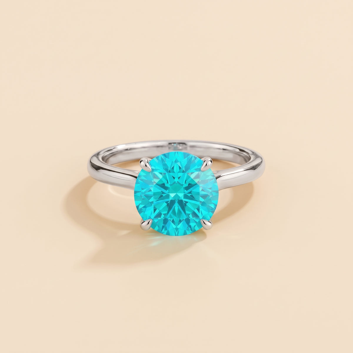Nina Round Shape Paraiba Sapphire Cathedral Solitaire Ring in White Gold, front view