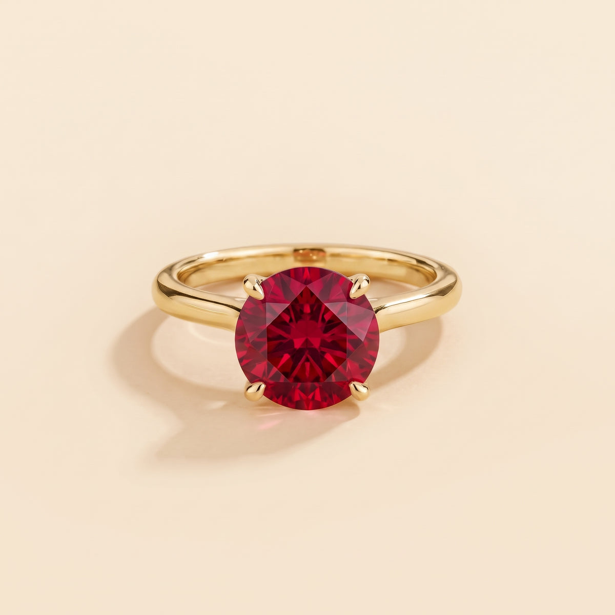 Nina Round Shape Ruby Cathedral Solitaire Ring in Gold, front view
