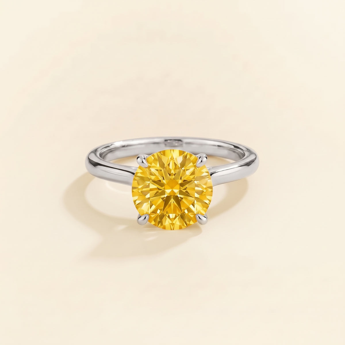 Nina Round Shape Yellow Sapphire Cathedral Solitaire Ring in White Gold, front view
